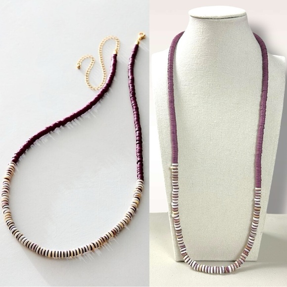 Free People Wanderin Belly Chain in Purple Puka Shell NWT Necklace Beach Summer - Picture 3 of 10